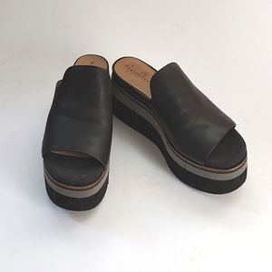 Black Leather Wedge Slides